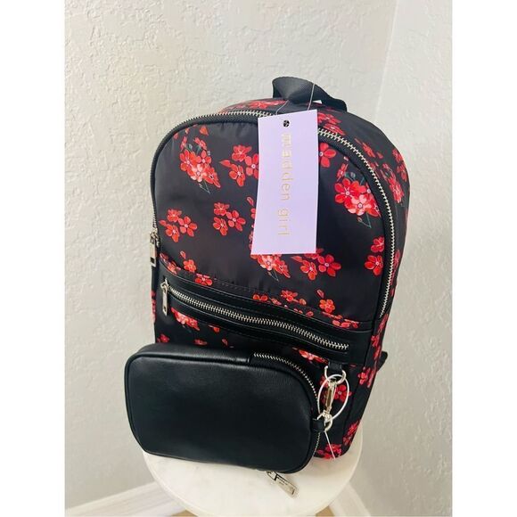 Madden Girl Mini Backpack & Pouch Bag, Lightweight, Black Red‎ Floral, NWT - Picture 8 of 14